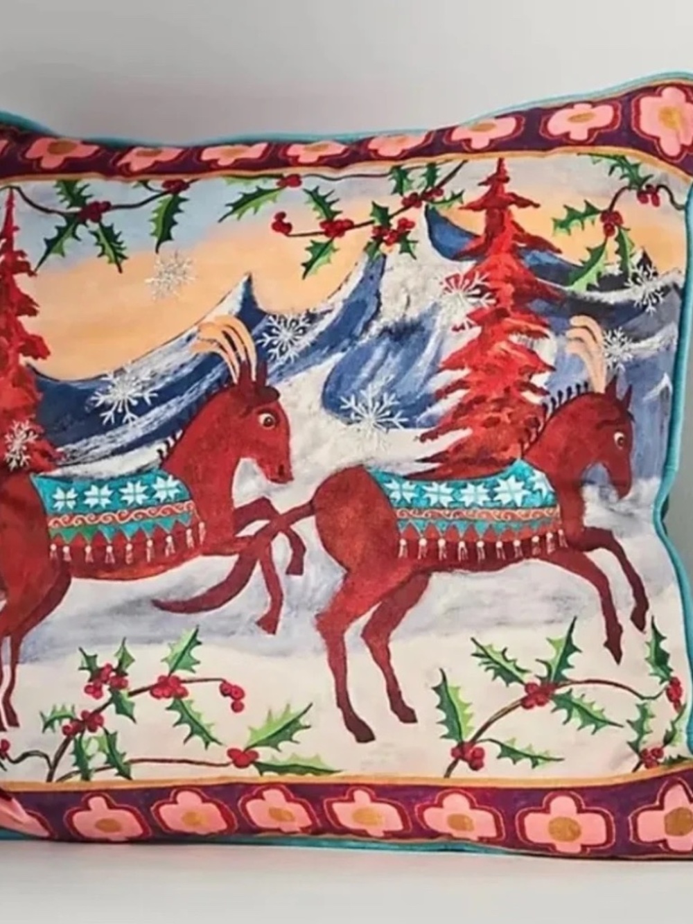 Anthropologie Raphael Balme Embroidered Velvet Pillow Festive Holiday